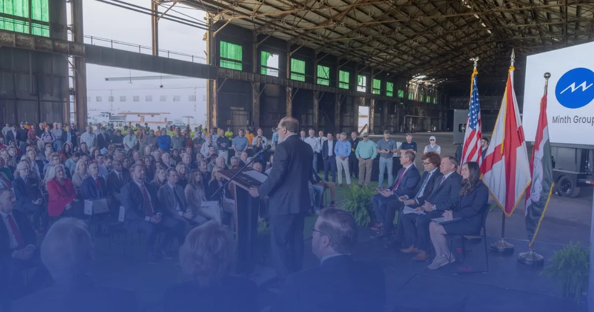 Minth Group representatives and Gadsden officials at the August 2026 groundbreaking for the automotive manufacturing campus at the former Gulf States Steel site.